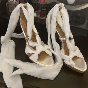 Bakers White Ankle Wrap Strap Heels